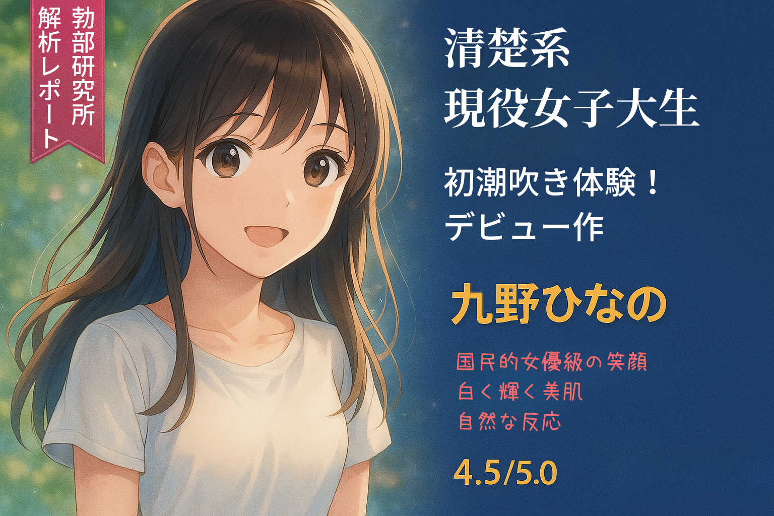 清楚系現役女子大生の初潮吹き体験！九野ひなのデビュー作に大興奮